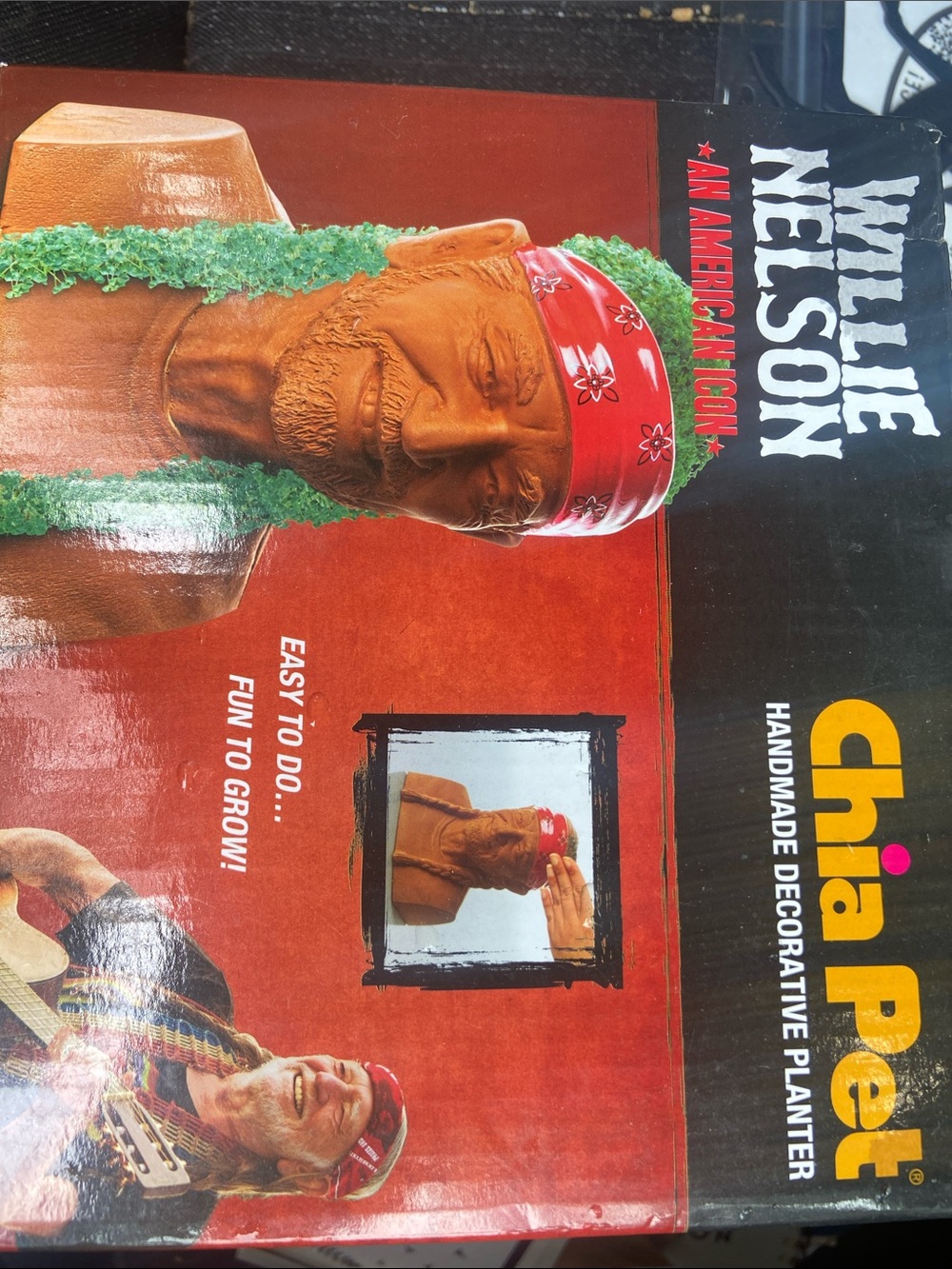 Willie Nelson ChiaPet Decorative Brown Planter with Red Bandana